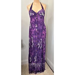 Womens Purple Halter Maxi Dress Size Large Fringed Whimsigoth Babydoll